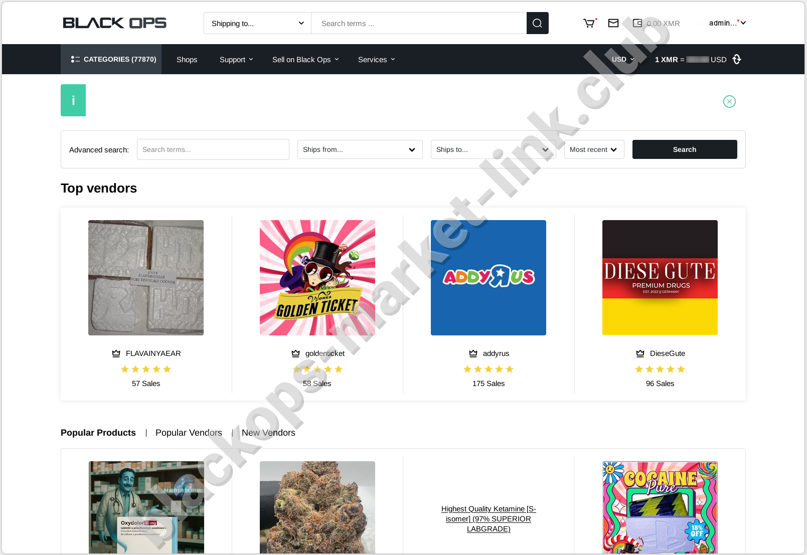 Blackops darknet market dashboard interface screenshot March 2026