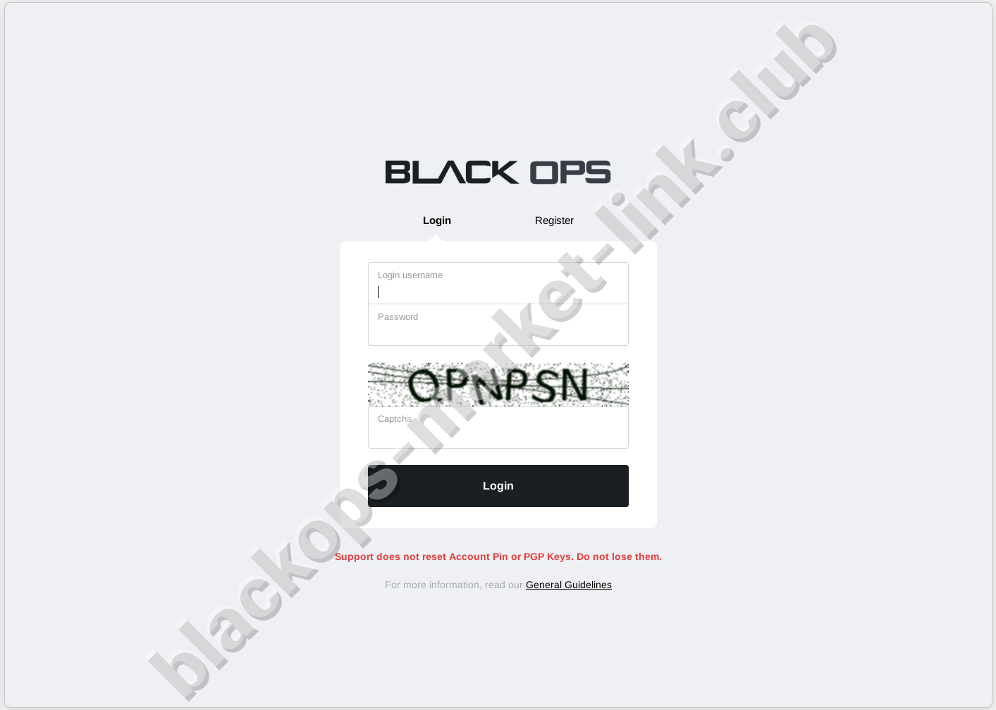 Blackops market login screen with PGP and 2FA requirement 2026